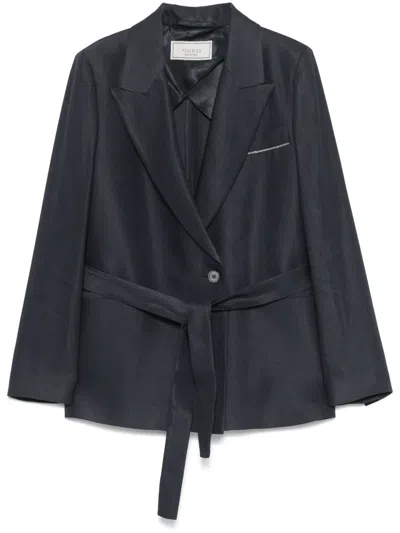 Peserico Gabardine Belted Blazer In Blue