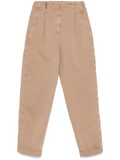 Peserico Garment-dyed Gabardine Trousers In Brown