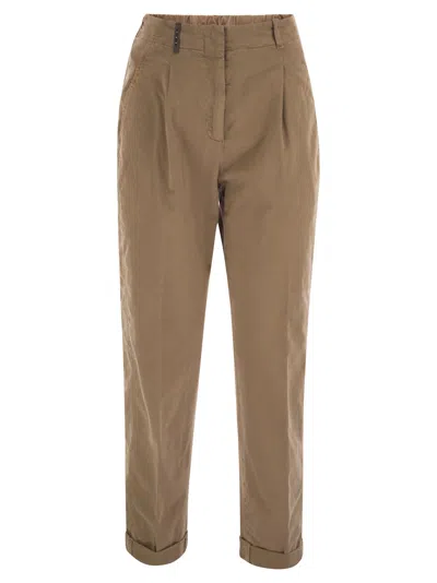 PESERICO GARMENT DYED STRETCH COTTON GABARDINE TROUSERS