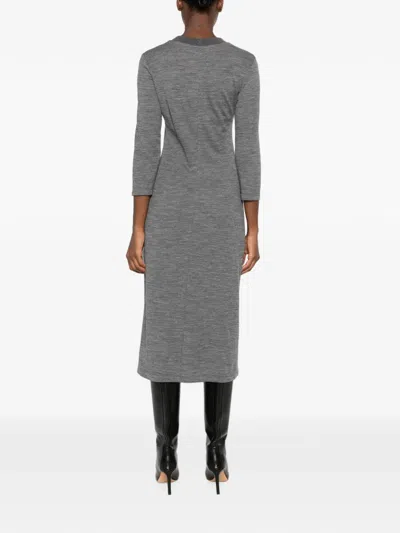 Peserico Gathered Long-sleeve Midi Dress In Gray