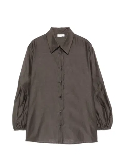 Peserico Silk And Cotton Organza Shirt In Brown