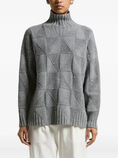 Peserico Geometric-pattern Sequin-embellished Sweater In Gray
