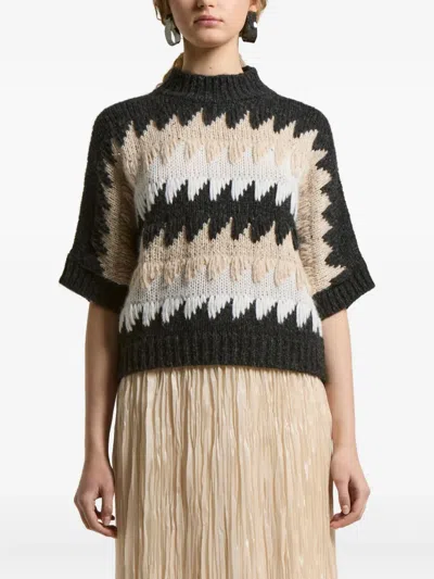Peserico Geometric-pattern Sweater In Neutral