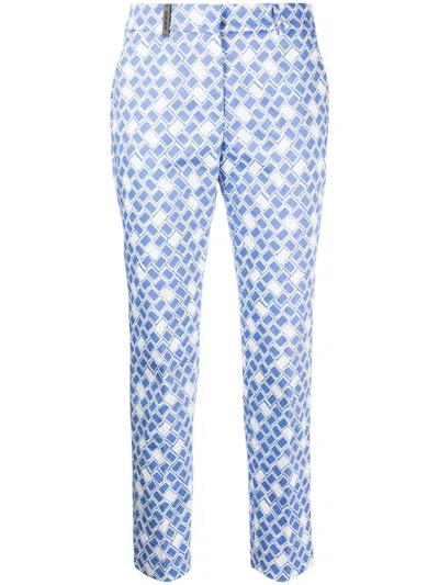 Peserico Geometric-print Slim Trousers In Blue