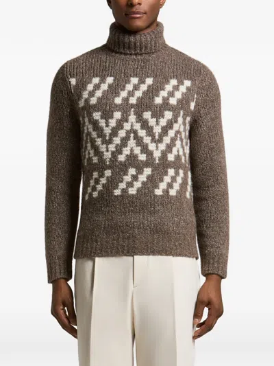 Peserico Geometric-pattern Roll-neck Sweater In Brown