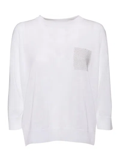 Peserico White Linen Cotton Blended Knit Sweater