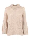 Peserico High Ribbed Collar Knitted Sweater In Brown