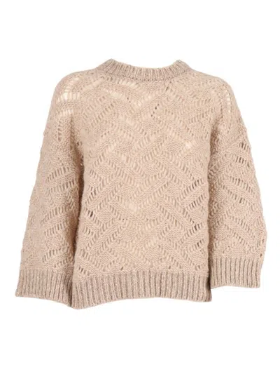 Peserico Textured Zigzag Knit Sweater With Metallic Thread In Brown