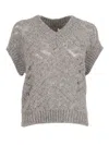 Peserico Textured Knit Sweater With Boxy Silhouette In Gray
