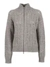Peserico Textured Open-knit Sweater With High Ribbed Collar In Gray