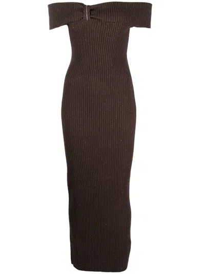 Peserico Glitter-detail Ribbed-knit Long Dress In Brown
