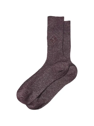Peserico Glitter-effect Embroidered Socks In Brown