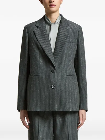 Peserico Glitter-effect Pinstripe Blazer In Gray