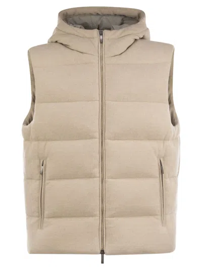 Peserico Goose Down Vest In Wool And Cashmere In Light Beige
