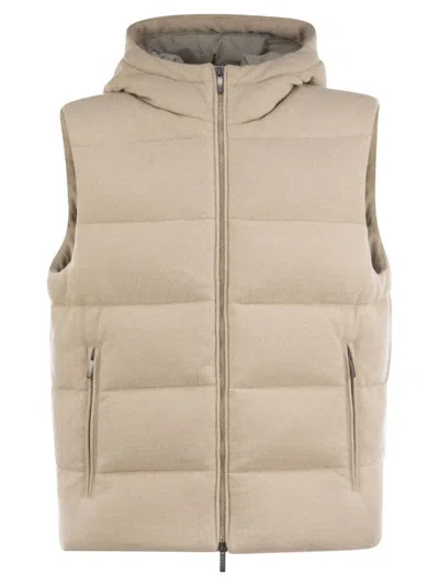 Peserico Goose Down Vest In Wool And Cashmere In Neutral