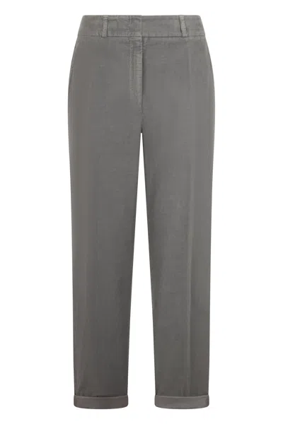 Peserico Gray Cropped Pants In Velvet With A Ribbed Design That Is Minimalist And Versatile.