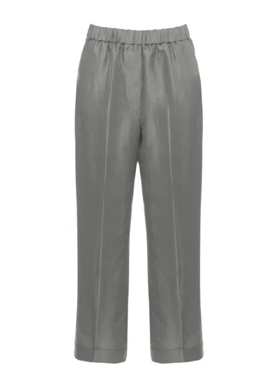 Peserico Green Elastic Waist Linen-blend Pants