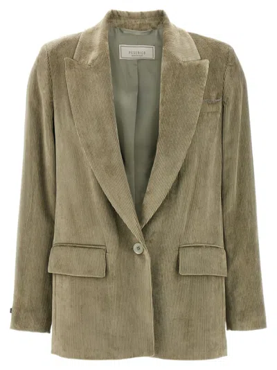 PESERICO GREEN RIBBED VELVET BLAZER