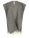 Peserico Grey Boucle Yarn Cape In Gray
