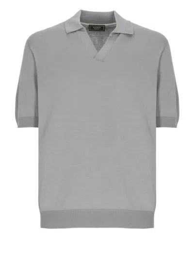 Peserico Grey Cotton And Silk Polo Shirt In Gray
