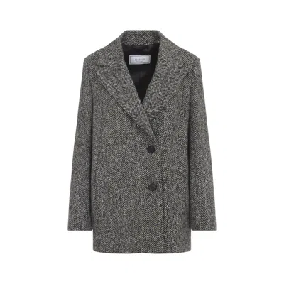 Peserico Textured Herringbone Mid-length Coat With Notched Lapel In Gray