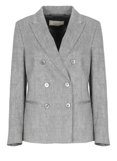 Peserico Grey Double Breasted Jacket In Grey