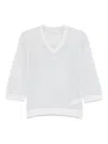 Peserico Grey Perforated Sweater With V-neck Three-quarter Length Sleeves In Grey
