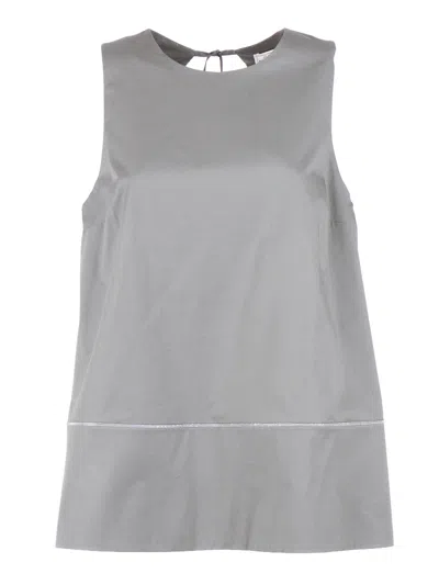 Peserico Grey Sleeveless Decorative Hem Tank Top In Gray