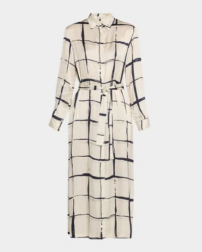Peserico Grid-print Viscose Midi Shirtdress In Black