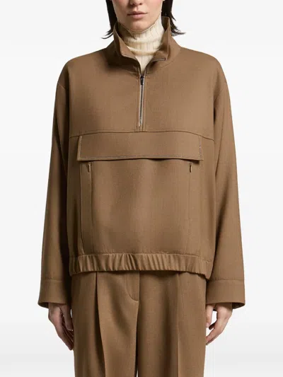 Peserico Half-zip Elasticated-hem Jacket In Brown