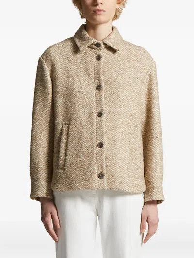 Peserico Herringbone Button Jacket In Neutral