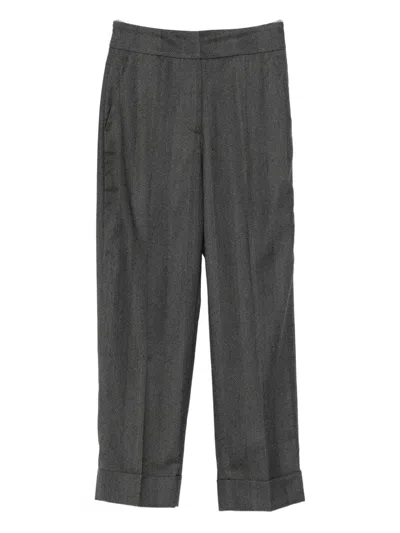 Peserico Herringbone Cuffed Trousers In Gray