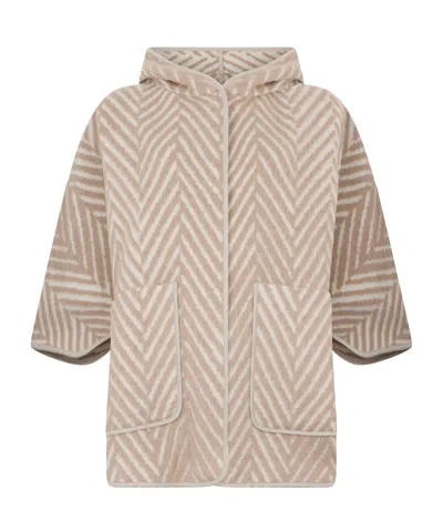 Peserico Herringbone Hooded Cape In Neutral