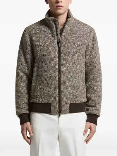 Peserico Herringbone-pattern Bomber Jacket In Brown