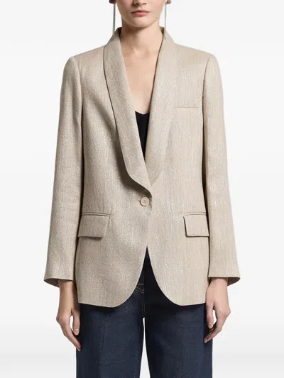 Peserico Herringbone-pattern Shawl-lapel Jacket In Neutral