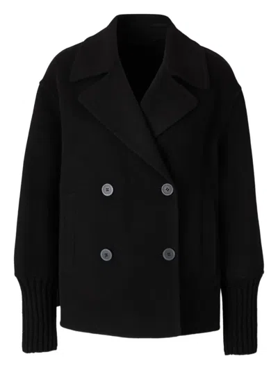 Peserico High Collar Concealed Buttons Coat In Black