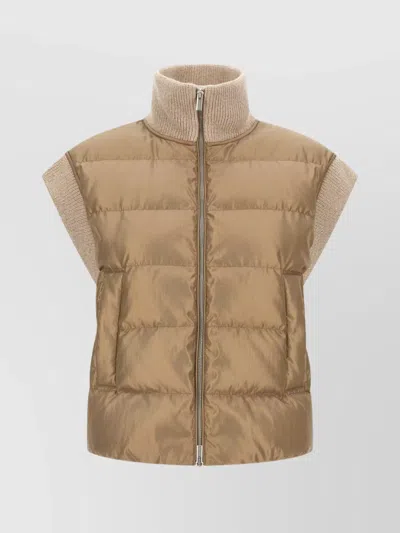 PESERICO HIGH COLLAR SLEEVELESS QUILTED RIBBED VEST