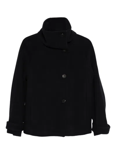 Peserico High-neck Buttoned Jacket In Black