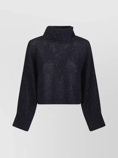 PESERICO HIGH NECK CROPPED KNIT SWEATER WITH SPARKLE