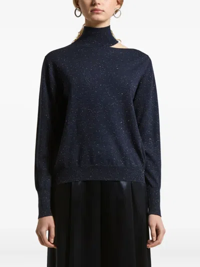 Peserico High-neck Cut-out Sweater In Blue