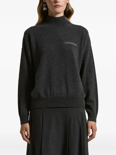 Peserico High-neck Embellished Sweater In Gray