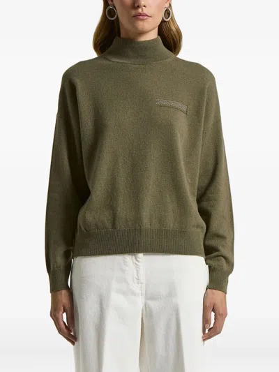 Peserico High-neck Embellished Sweater In Green