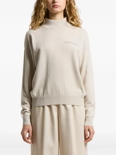 Peserico High-neck Embroidered-detail Sweater In Neutral