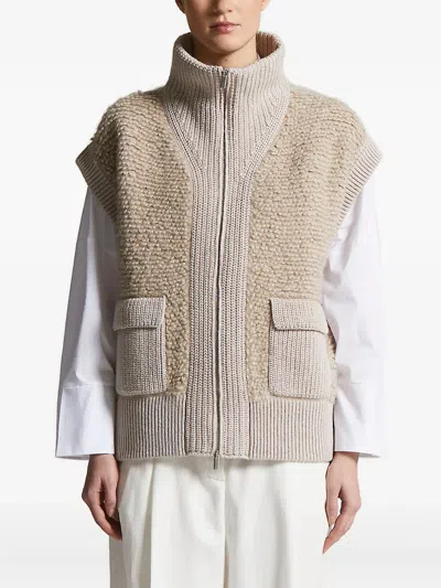 Peserico High-neck Flap-pocket Knitted Vest In Neutral