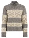 Peserico High-neck Geometric Knit Jumper With Dropped Shoulders In Brown