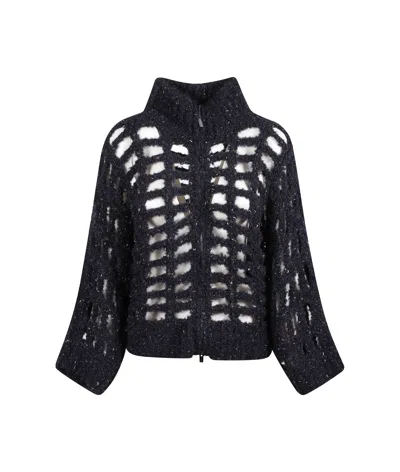 Peserico High-neck Knitted Cardigan In Black