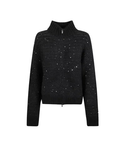 Peserico High-neck Knitted Cardigan In Black