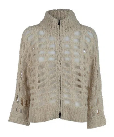 Peserico High-neck Knitted Cardigan In Brown