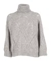 Peserico Textured Knit Sweater With Classic Round Neckline In Gray
