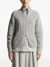 Peserico Textured Open-knit Sweater With High Ribbed Collar In Gray
